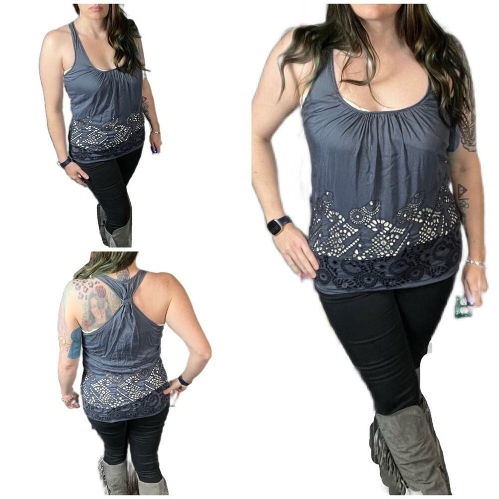 Akiko Gray laser cut out Racerback tank top